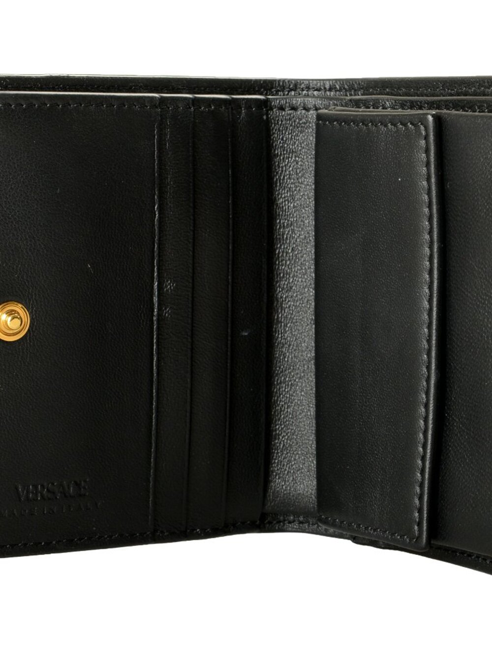 Versace Women's Black Leather Gold Color Creeca Logo Bifold Wallet - Picture 3 of 6